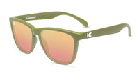 Sunglasses with Olive Frames and Polarized Rose Gold Lenses, Flyover