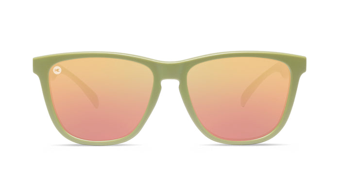 Sunglasses with Olive Frames and Polarized Rose Gold Lenses, Front