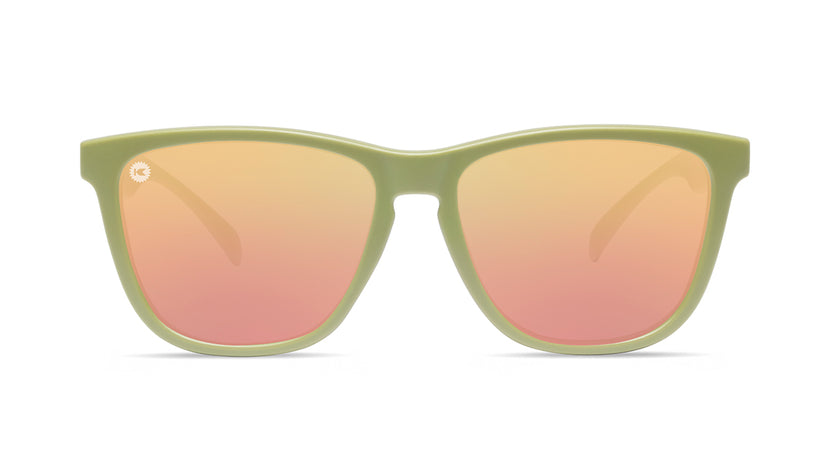 Sunglasses with Olive Frames and Polarized Rose Gold Lenses, Front