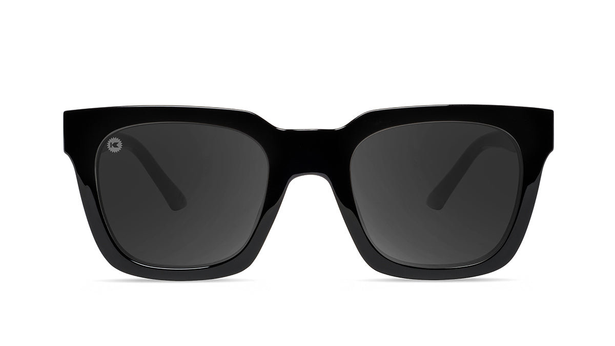 Sunglasses with Piano Black Frames and Polarized Black Smoke Lenses, Front