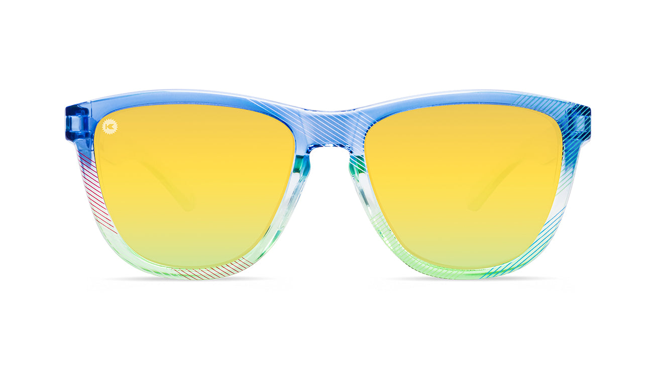 Sunglasses with Glossy Prismic Frames and Polarized Yellow Lenses, Front