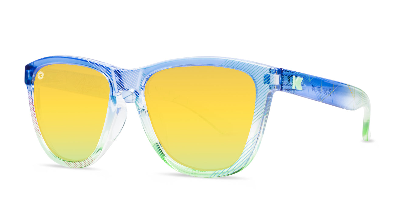Sunglasses with Glossy Prismic Frames and Polarized Yellow Lenses, Threequarter