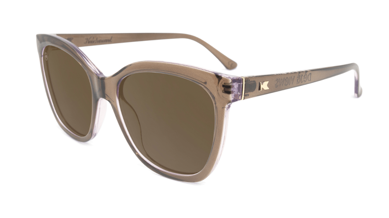 Sunglasses with glossy brown frame and polarized amber lenses, Flyover