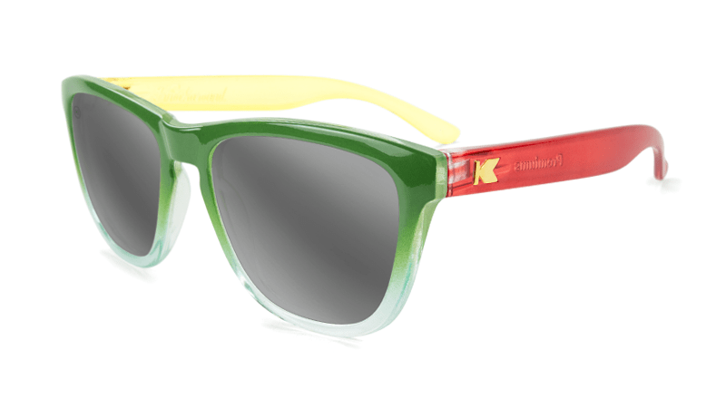 Sunglasses with Rasta Frames and Polarized Silver Smoke Lenses, Flyover