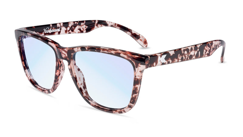 Sunglasses with Rebel Rose Frames and Clear Blue Light Blockers, Flyover