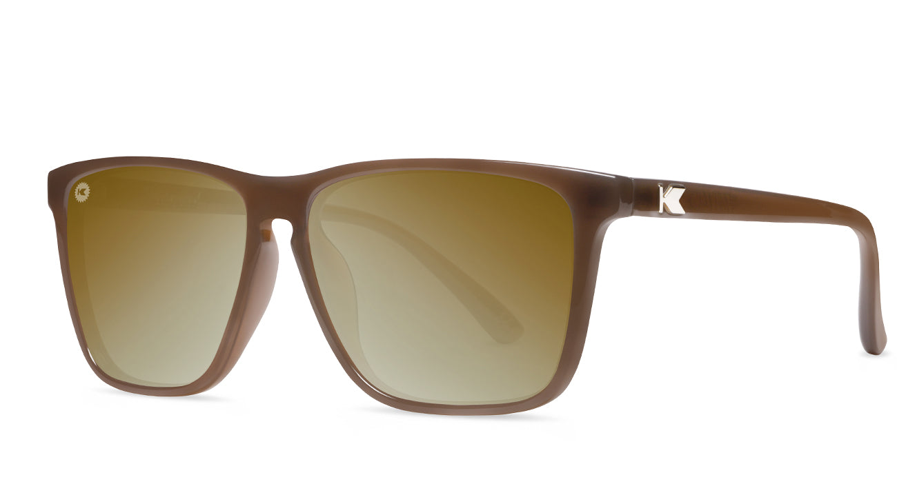 Sunglasses with Glossy Brown Frames and Polarized Gold Lenses, Threequarter