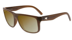 Sunglasses with Glossy Brown Frames and Polarized Gold Lenses, Flyover