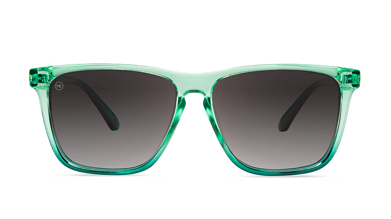 Sunglasses with a Green Frame and Polarized Amber Gradient Lenses, Front