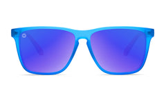 Sunglasses with Blue, White, and Red Frames and Polarized Blue Moonshine Lenses, Front