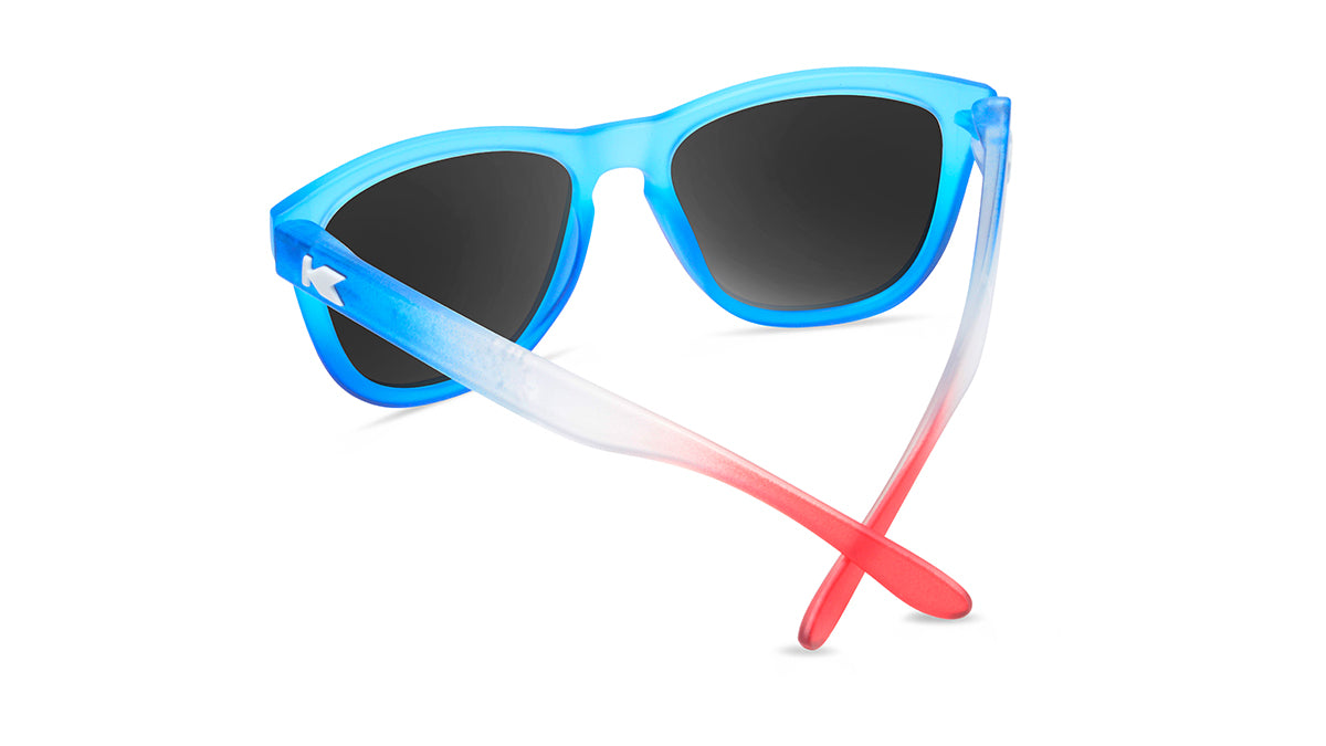 Kids Sunglasses with Blue, White, and Red Frames and Polarized Blue Lenses, Back