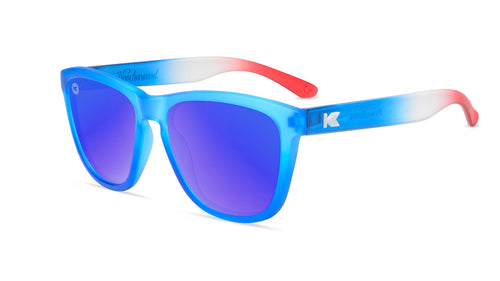 Kids Sunglasses with Blue, White, and Red Frames and Polarized Blue Lenses, Flyover