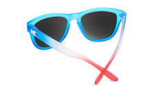 Sunglasses with Blue, Red, and White Frames and Polarized Blue Moonshine Lenses, Back