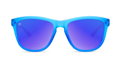 Sunglasses with Blue, Red, and White Frames and Polarized Blue Moonshine Lenses, Front