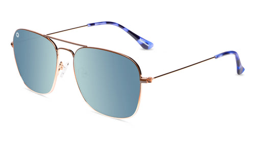 Sunglasses with Brown Metal Frames and Polarized Blue Lenses, Flyover