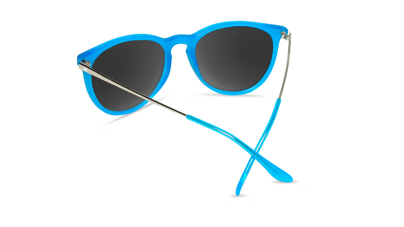 Sunglasses with Blue Frames and Polarized Smoke Lenses, Back
