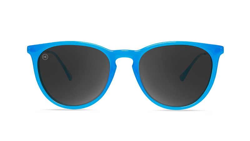 Sunglasses with Blue Frames and Polarized Smoke Lenses, Front