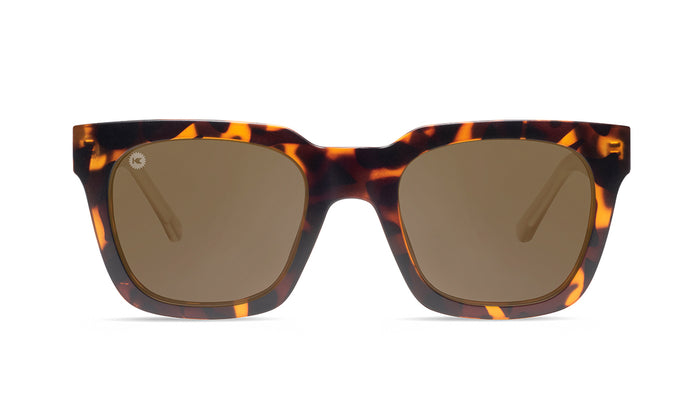 Sunglasses with Tortoise Shell Fronts and Clear Amber Arms with Polarized Amber Lenses, Front