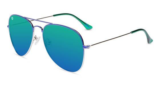 Sunglasses with Blue Metal Frames and Polarized Green Lenses, Flyover