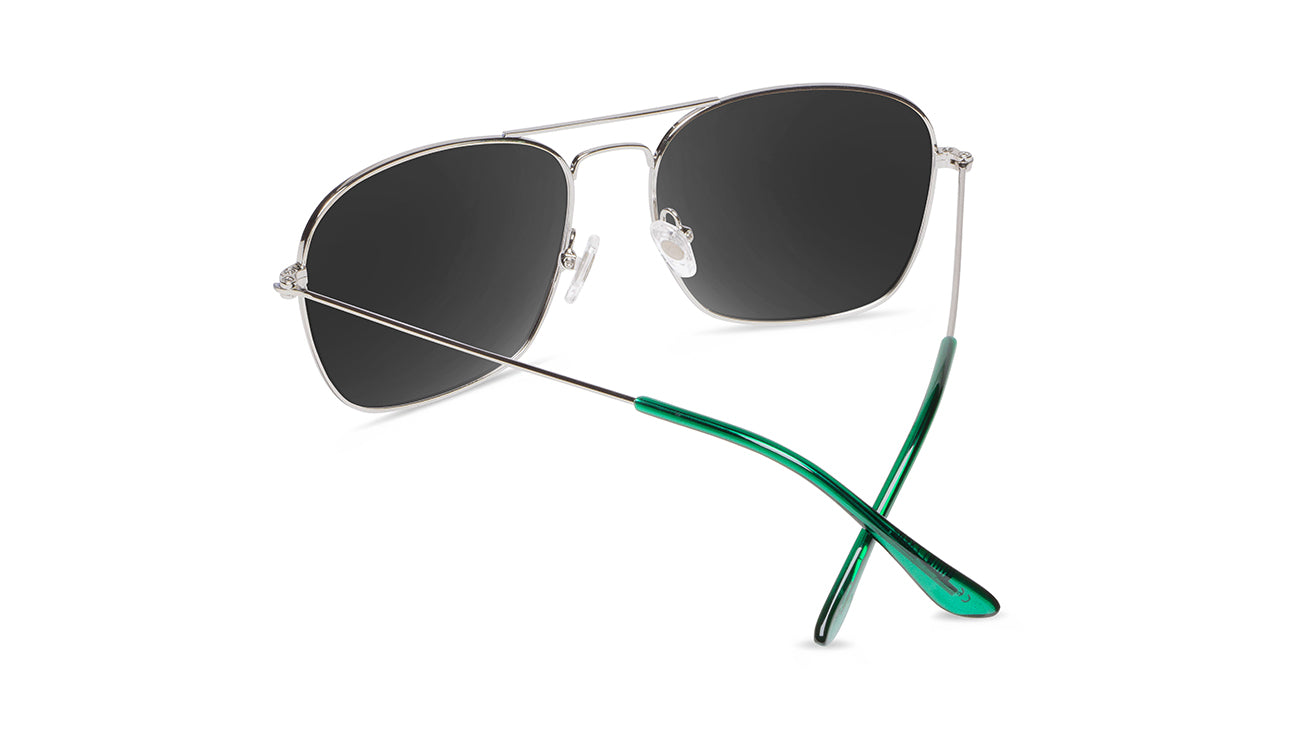 Sunglasses with Blue Metal Frames and Polarized Green Lenses, Back