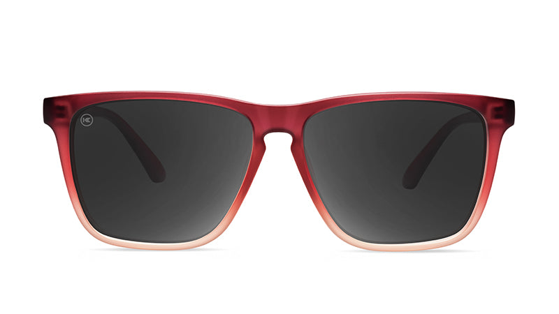 Sunglasses with Red Fade Frames and Polarized Black Lenses, Front