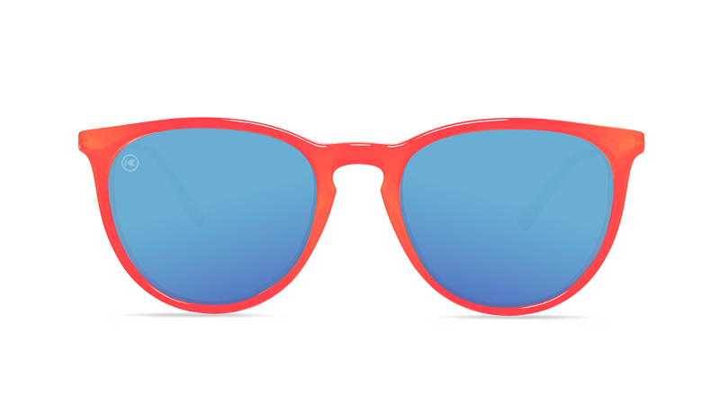 Sunglasses with Red Frames and Polarized Aqua Lenses, Front