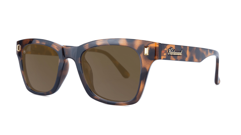 Sunglasses with Glossy Tortoise Shell Frames and Polarized Amber Lenses, Threequarter