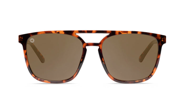 Sunglasses with Glossy Tortoise Shell Frames and Polarized Amber Lenses, Front