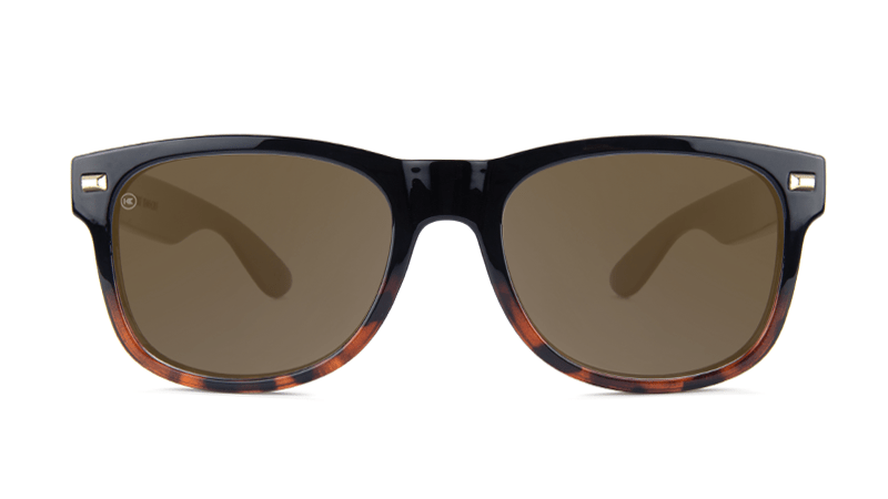 Sunglasses with Black and Tortoise Shell Fade Frames, and Polarized Amber Lenses, Front