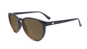 Sunglasses with Black and Tortoise Shell Fade Frames, and Polarized Amber Lenses, Flyover
