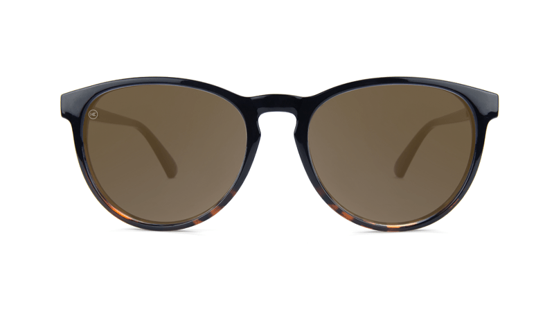 Sunglasses with Black and Tortoise Shell Fade Frames, and Polarized Amber Lenses, Front