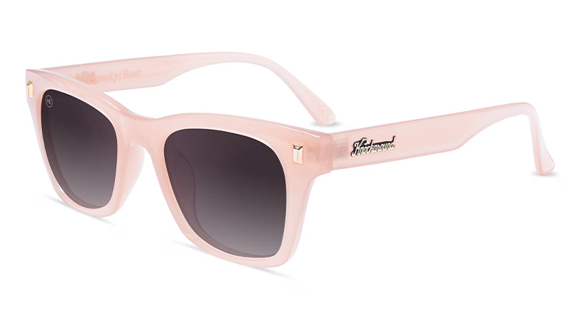 Sunglasses with Glossy Pink Frames and Polarized Smoke Gradient Lenses, Flyover