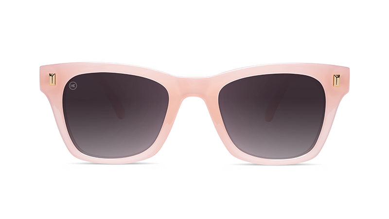 Sunglasses with Glossy Pink Frames and Polarized Smoke Gradient Lenses, Front