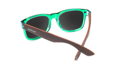 Sunglasses with Green Front and Wood Grain Print Arms and Polarized Green Lenses, Back