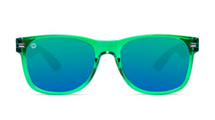 Sunglasses with Green Front and Wood Grain Print Arms and Polarized Green Lenses, Front