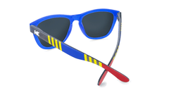 Sunglasses with Blue, Red, and Yellow Frames with Polarized Blue Moonshine Lenses, Back