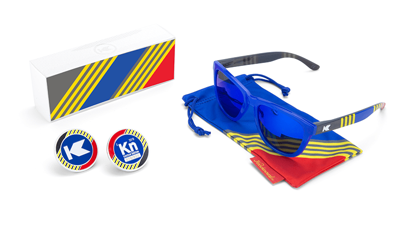 Sunglasses with Blue, Red, and Yellow Frames with Polarized Blue Moonshine Lenses, Set