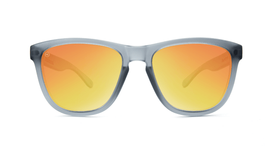 Premiums Sunglasses with Frosted Grey Frames and Red Sunset Mirrored Lenses, Front